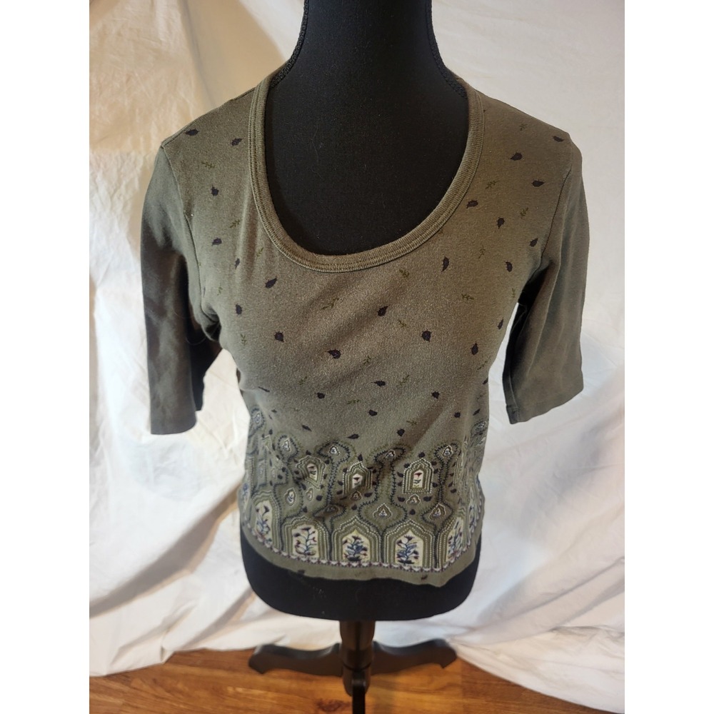 Vtge Rad Clothing By Weavers 100% Cotton Large Olive Green Paisley Top